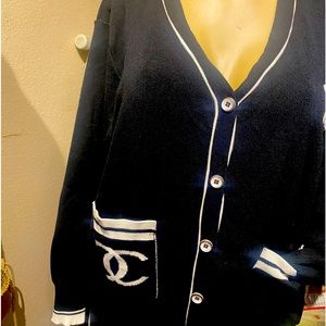 Chanel button up cardigan, long sleeve sweater V-neck